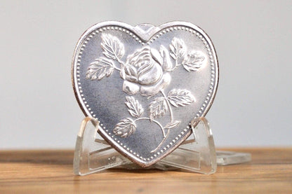 Vintage .999 One Ounce Fine Silver, Especially For You - Rose Carved Heart Bullion - 1 oz Fine Silver