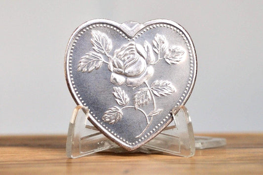 Vintage .999 One Ounce Fine Silver, Especially For You - Rose Carved Heart Bullion - 1 oz Fine Silver