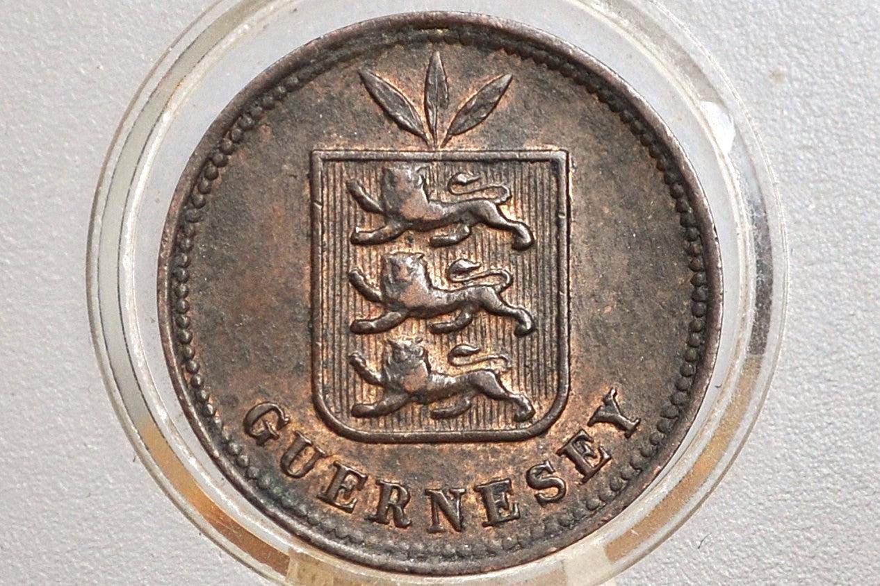 1902-H Guernesey 2 Doubles - AU/Unc. Grade / Condition - Very Rare Coin, 18k Minted