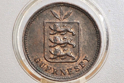 1902-H Guernesey 2 Doubles - AU/Unc. Grade / Condition - Very Rare Coin, 18k Minted