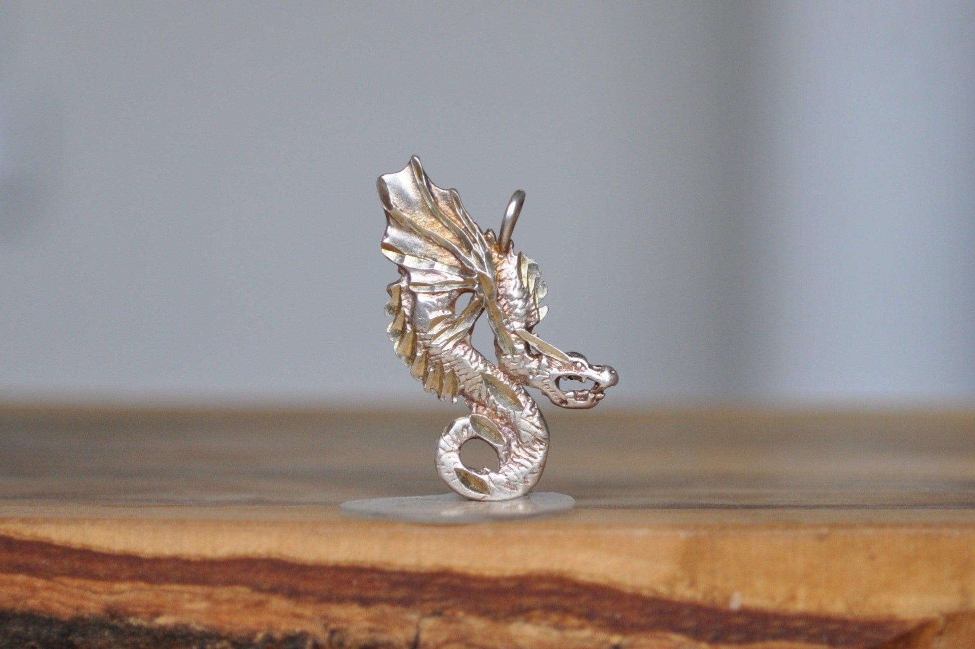 Detailed Silver Winged Dragon Charm - Stamped and Tested Sterling Silver - Scary Dragon Charm