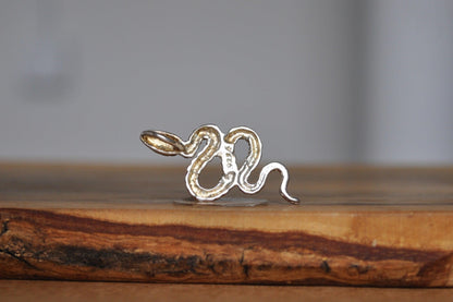 Gold Tone Silver Scaled Snake Charm - Stamped and Tested Sterling Silver - Religious/Mythology Jewelry