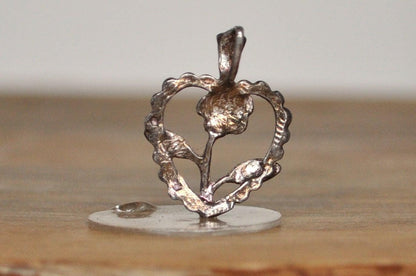 Antique Rose Inside Heart Pendant - Vintage Heart With Rose Inside Charm