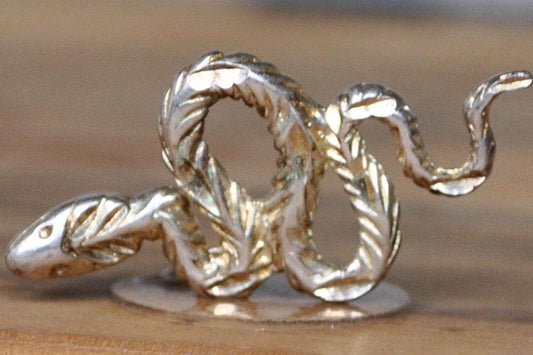 Gold Tone Silver Scaled Snake Charm - Stamped and Tested Sterling Silver - Religious/Mythology Jewelry