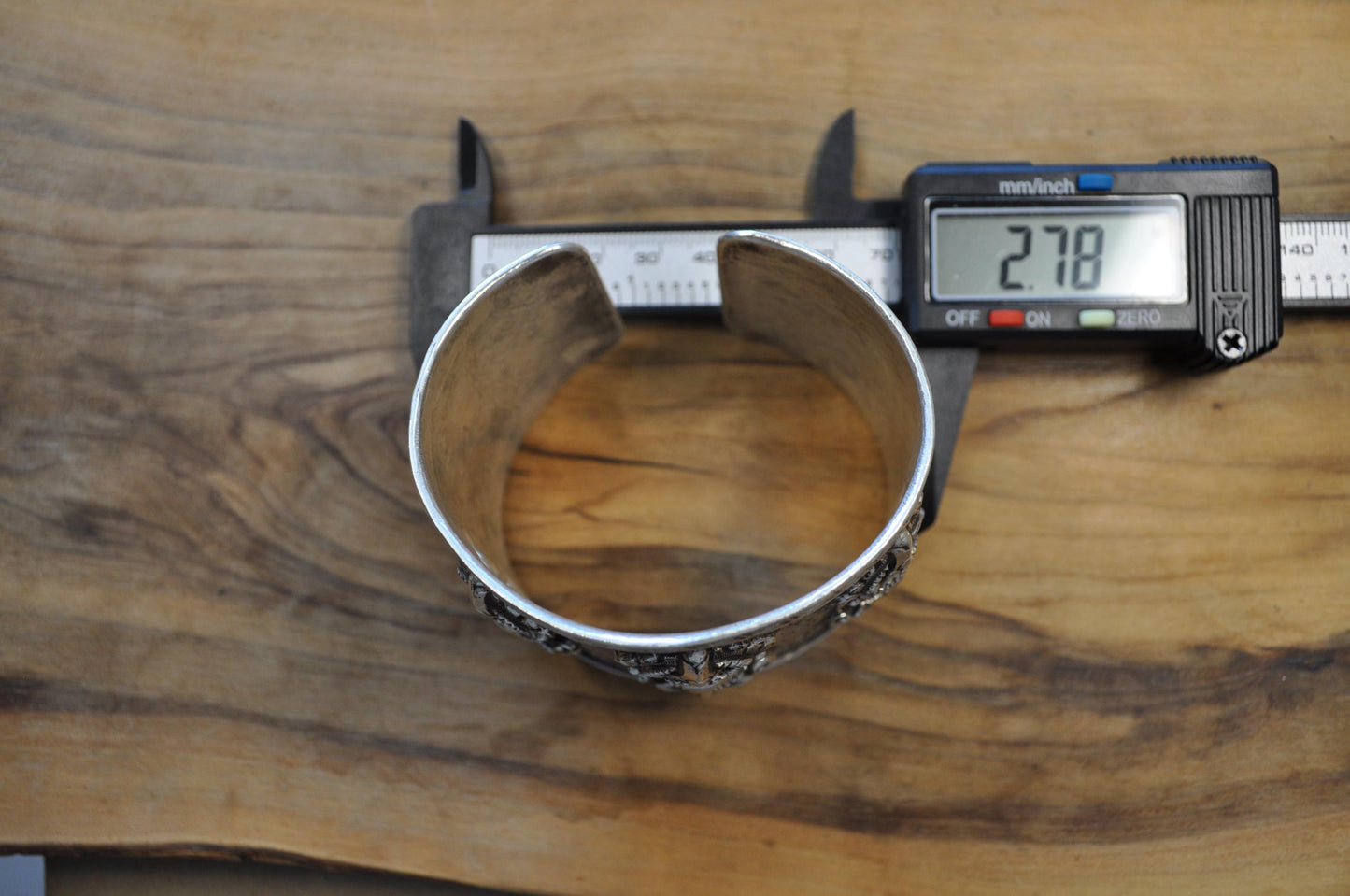 Vintage Triple Vajra (Thunderbolt) Cuff Bracelet - Stamped and Tested Sterling Silver - Tibetan Silver Jewelry