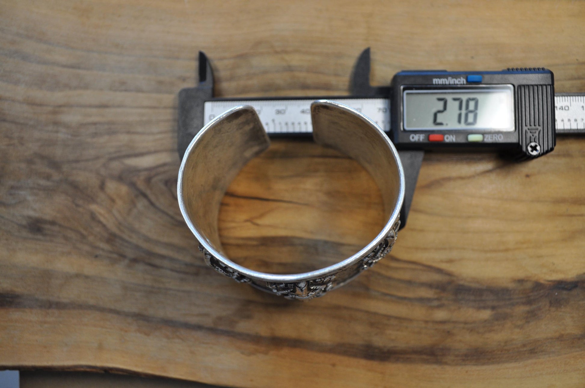 Vintage Triple Vajra (Thunderbolt) Cuff Bracelet - Stamped and Tested Sterling Silver - Tibetan Silver Jewelry
