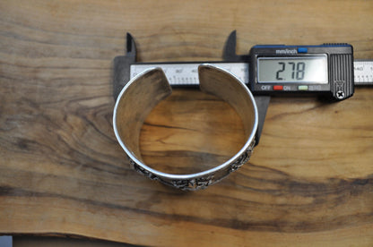 Vintage Triple Vajra (Thunderbolt) Cuff Bracelet - Stamped and Tested Sterling Silver - Tibetan Silver Jewelry