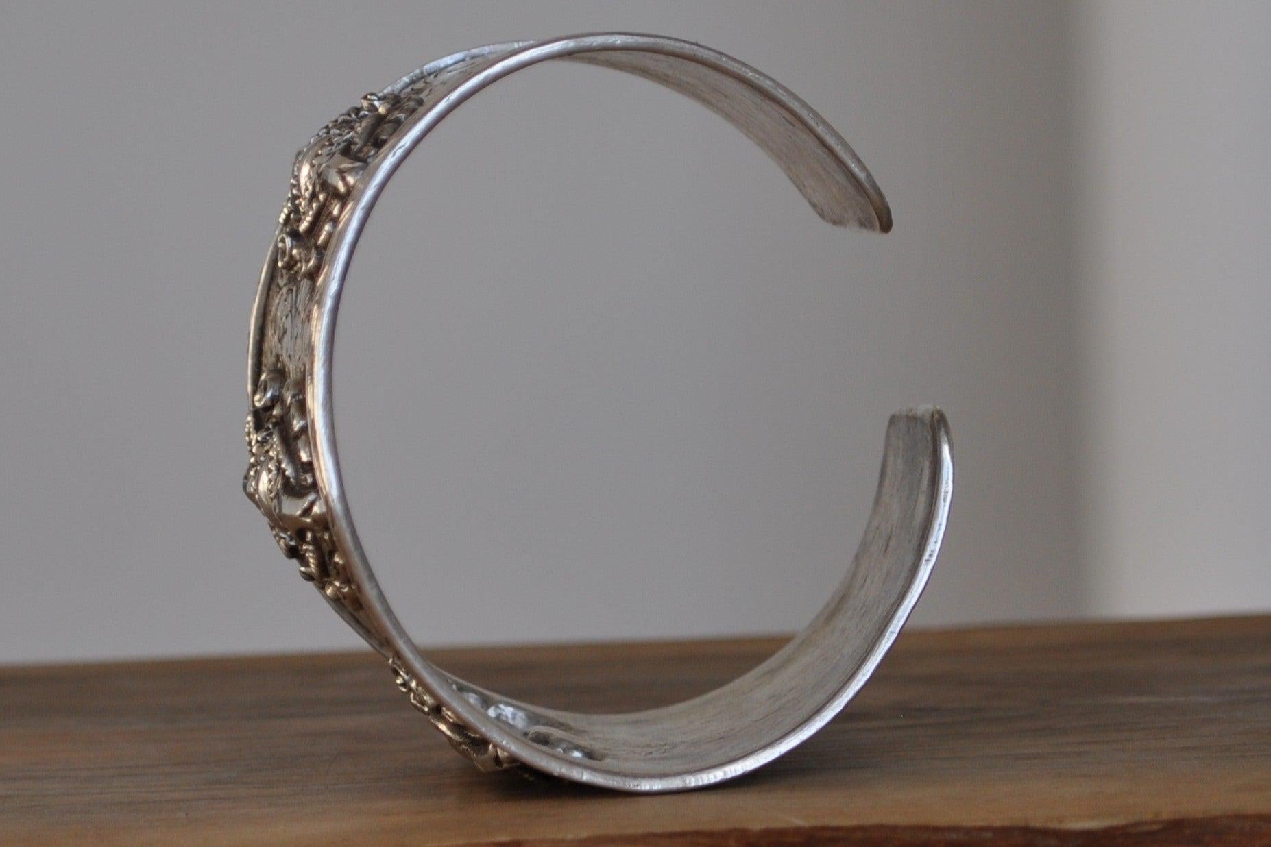 Vintage Triple Vajra (Thunderbolt) Cuff Bracelet - Stamped and Tested Sterling Silver - Tibetan Silver Jewelry