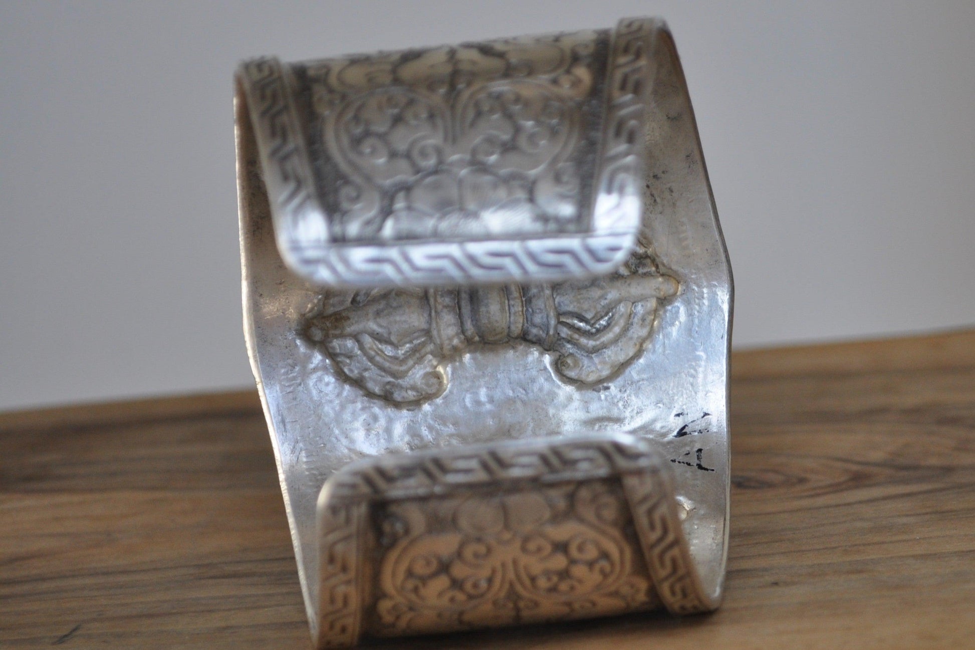 Vintage Triple Vajra (Thunderbolt) Cuff Bracelet - Stamped and Tested Sterling Silver - Tibetan Silver Jewelry