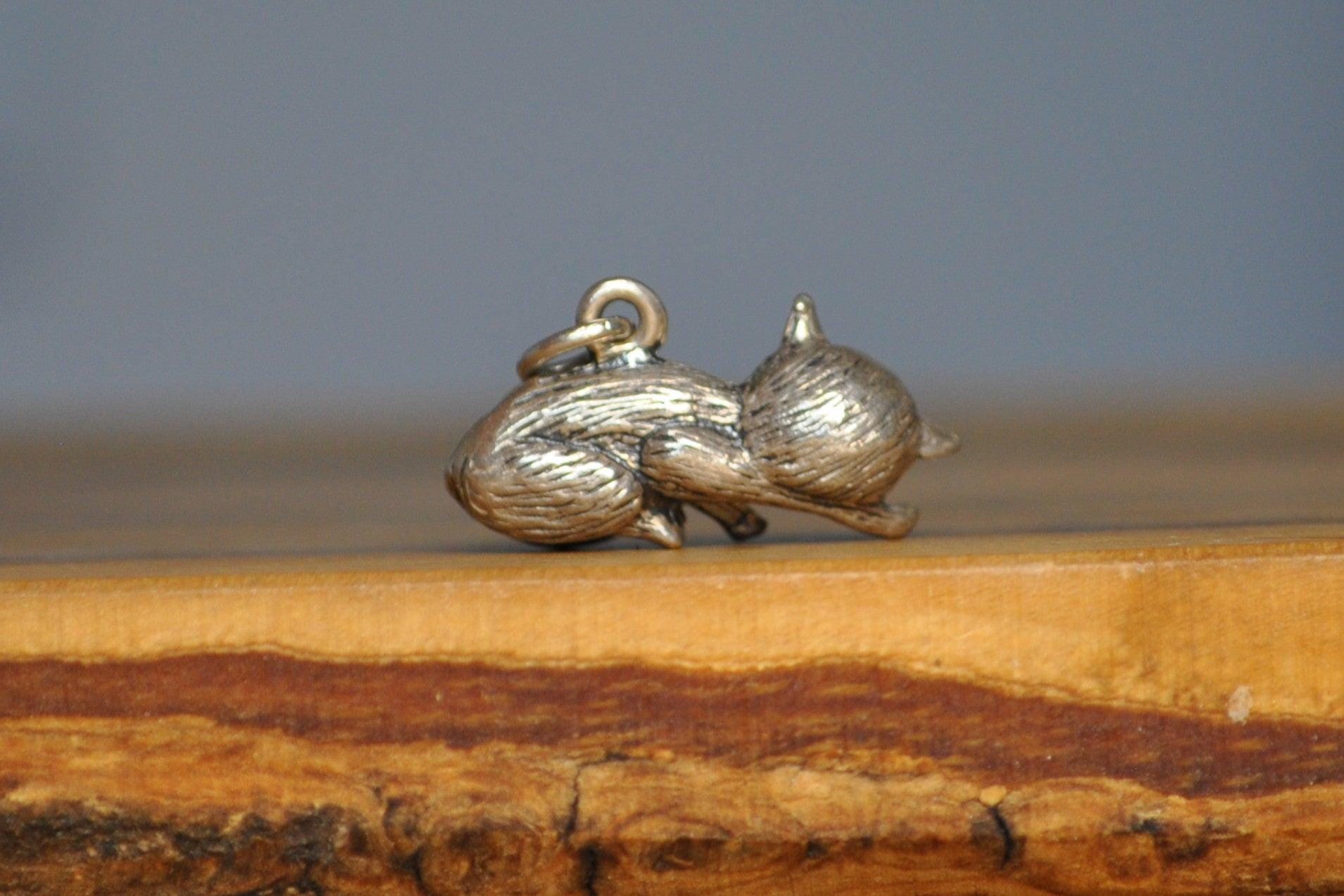 Silver Angry Cat Charm - Tested Sterling Silver - Hissing Kitty Charm