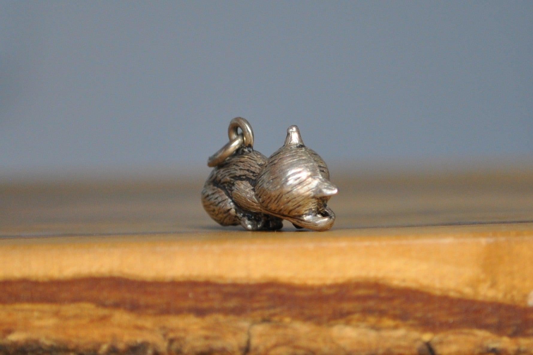 Silver Angry Cat Charm - Tested Sterling Silver - Hissing Kitty Charm