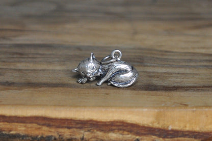 Silver Angry Cat Charm - Tested Sterling Silver - Hissing Kitty Charm