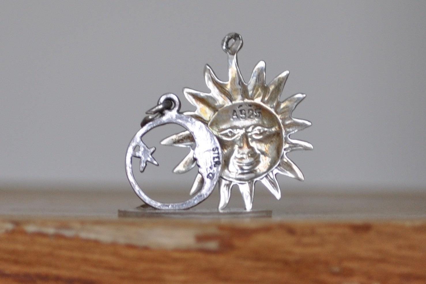 Silver Anthropomorphic Sun and Moon Charms - Stamped and Tested Sterling Silver - Solar and Lunar Charms