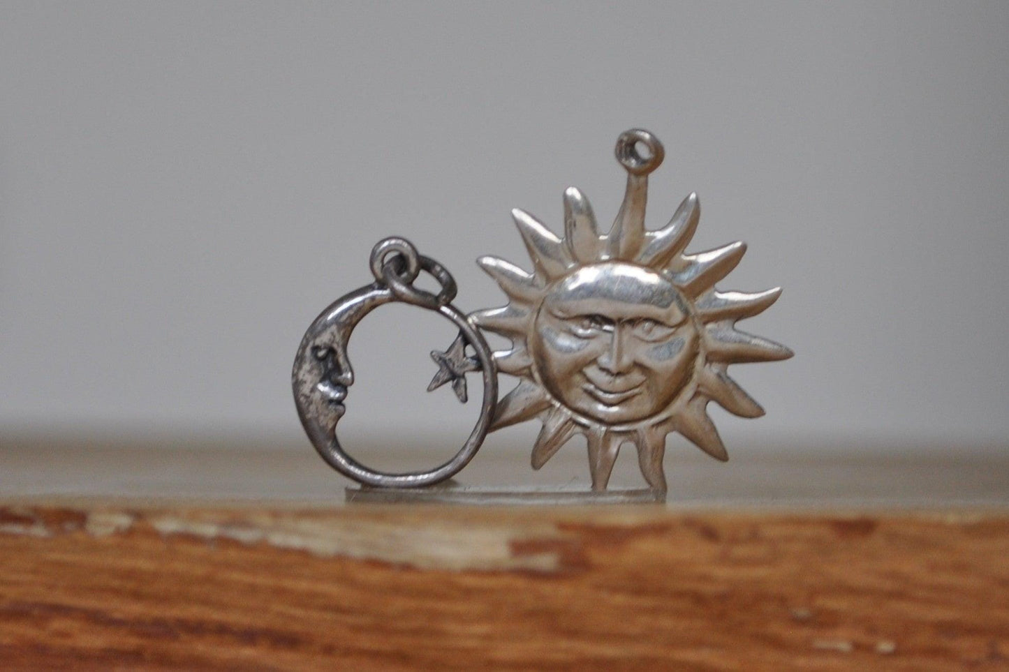 Silver Anthropomorphic Sun and Moon Charms - Stamped and Tested Sterling Silver - Solar and Lunar Charms