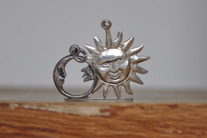 Silver Anthropomorphic Sun and Moon Charms - Stamped and Tested Sterling Silver - Solar and Lunar Charms