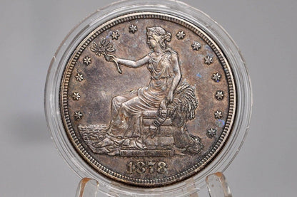 1878-S Trade Dollar - Choice AU, Great Color / Toning - 1878 Silver US Trade Dollar 1878S - Awesome Coin