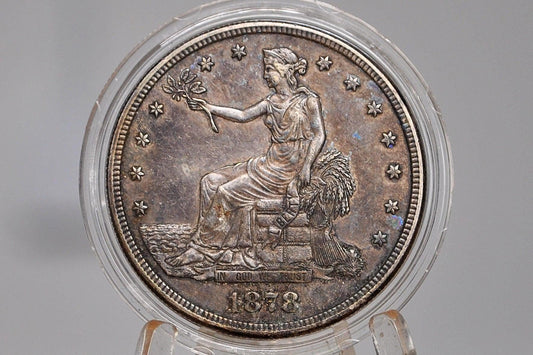1878-S Trade Dollar - Choice AU, Great Color / Toning - 1878 Silver US Trade Dollar 1878S - Awesome Coin