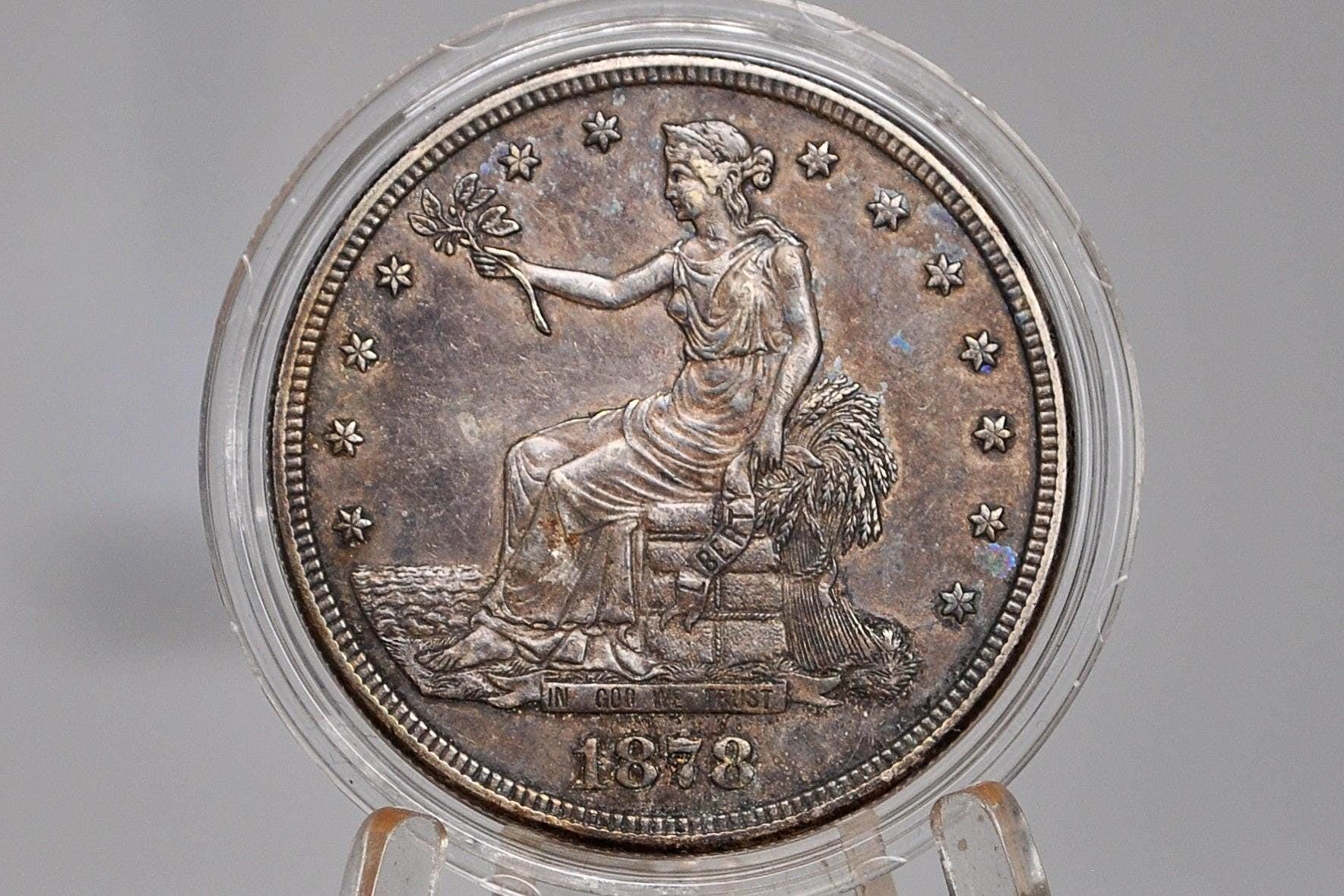 1878-S Trade Dollar - Choice AU, Great Color / Toning - 1878 Silver US Trade Dollar 1878S - Awesome Coin