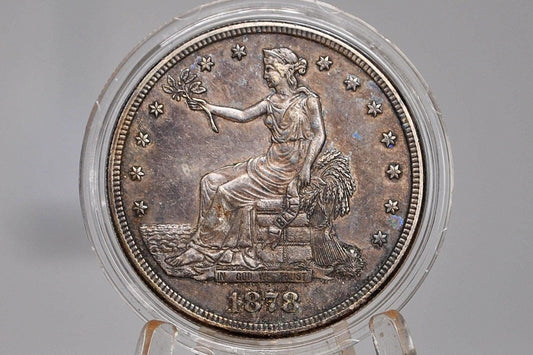 1878-S Trade Dollar - Choice AU, Great Color / Toning - 1878 Silver US Trade Dollar 1878S - Awesome Coin