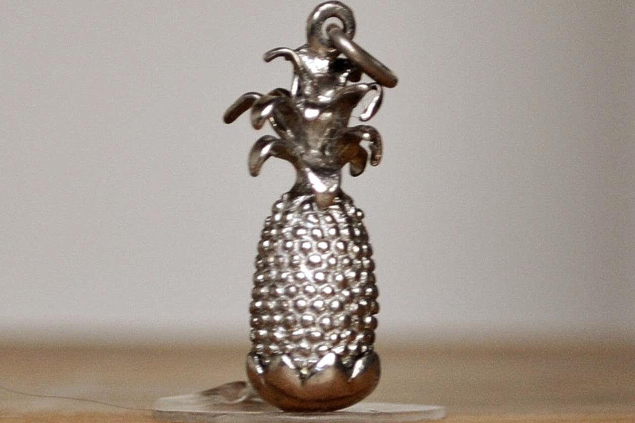 Silver Pineapple Charm - Stamped and Tested Sterling Silver - Fruit Jewelry - Exotic Fruit Charms