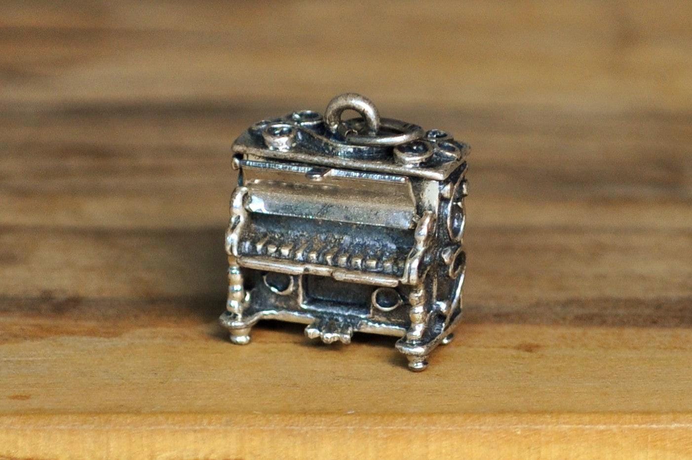 Antique Sterling Silver Beau Mechanical Piano Charm - Vintage Beau Articulated Piano Sterling Silver Pendant
