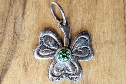 Peridot Studded Tara's Diary Shamrock Pendant - Stamped and Tested Sterling Silver - Irish Jewelry