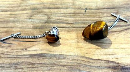 Antique Tiger Eye 5 Piece Menswear, Set Cufflinks, Tie Clip and Tie Tacks - Men&#39;s five Piece Suit Accessories Tigers Eye Statement Pieces