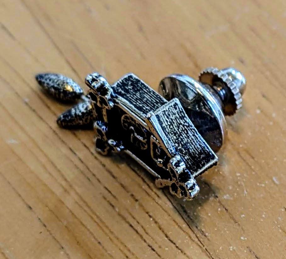 Adorable 1981 Avon Goldtone &quot;Cute Cuckoo&quot; Clock Tie Tack Lapel Pin - 1980s Avon Novelty Piece - Vintage Avon Cuckoo Clock Tie Pin