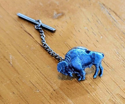 Handmade Buffalo Nickel Cutout Tie Tack Lapel Pin - Handcrafted Cufflink Pin - Buffalo Cutout Silver Nickel Lapel Pin with Chain