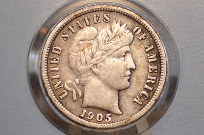 1905-S Barber Silver Dime - G (Good) Grade/Condition, Better Date San Francisco Mint 1905 Dime
