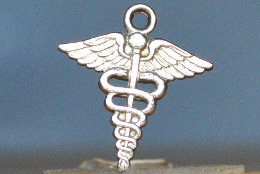 Silver Medical Caduceus Charm - Stamped and Tested Sterling Silver - Greek Mythology - Healing Charms - Hermes