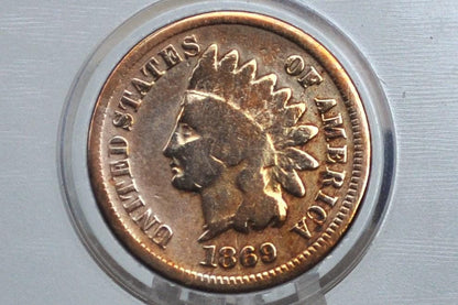 1869 Indian Head Penny - Key Date, Rarest of the 1860's - AG to G (Good) Condition / Grade - 1869 Cent