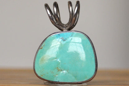 Turquoise Quad-Eyelet Loop Pendant - Stamped and Tested Sterling Silver - Vintage Turquoise Pendant