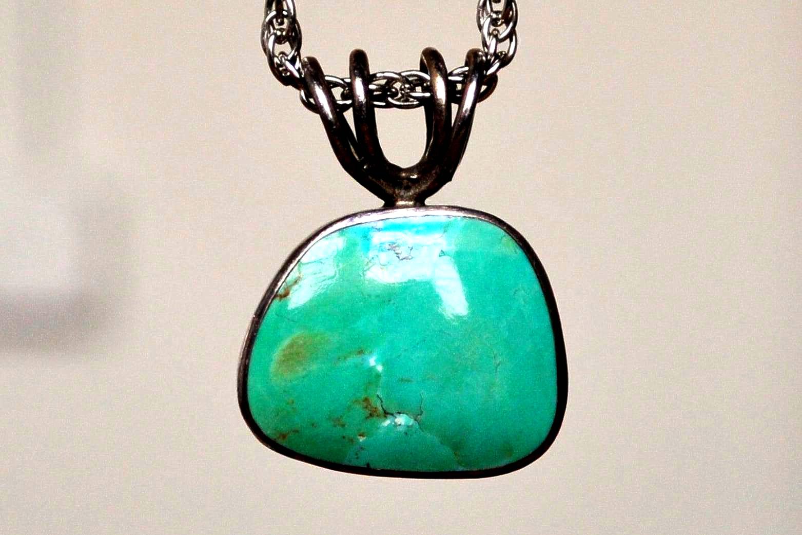 Turquoise Quad-Eyelet Loop Pendant - Stamped and Tested Sterling Silver - Vintage Turquoise Pendant