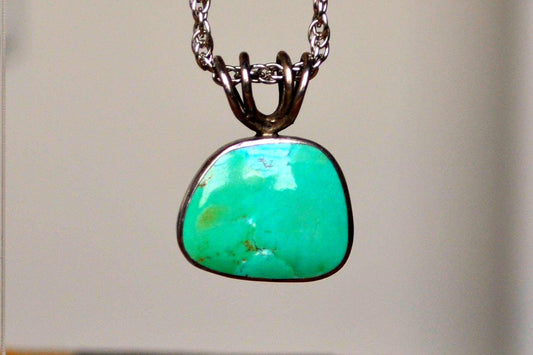 Turquoise Quad-Eyelet Loop Pendant - Stamped and Tested Sterling Silver - Vintage Turquoise Pendant