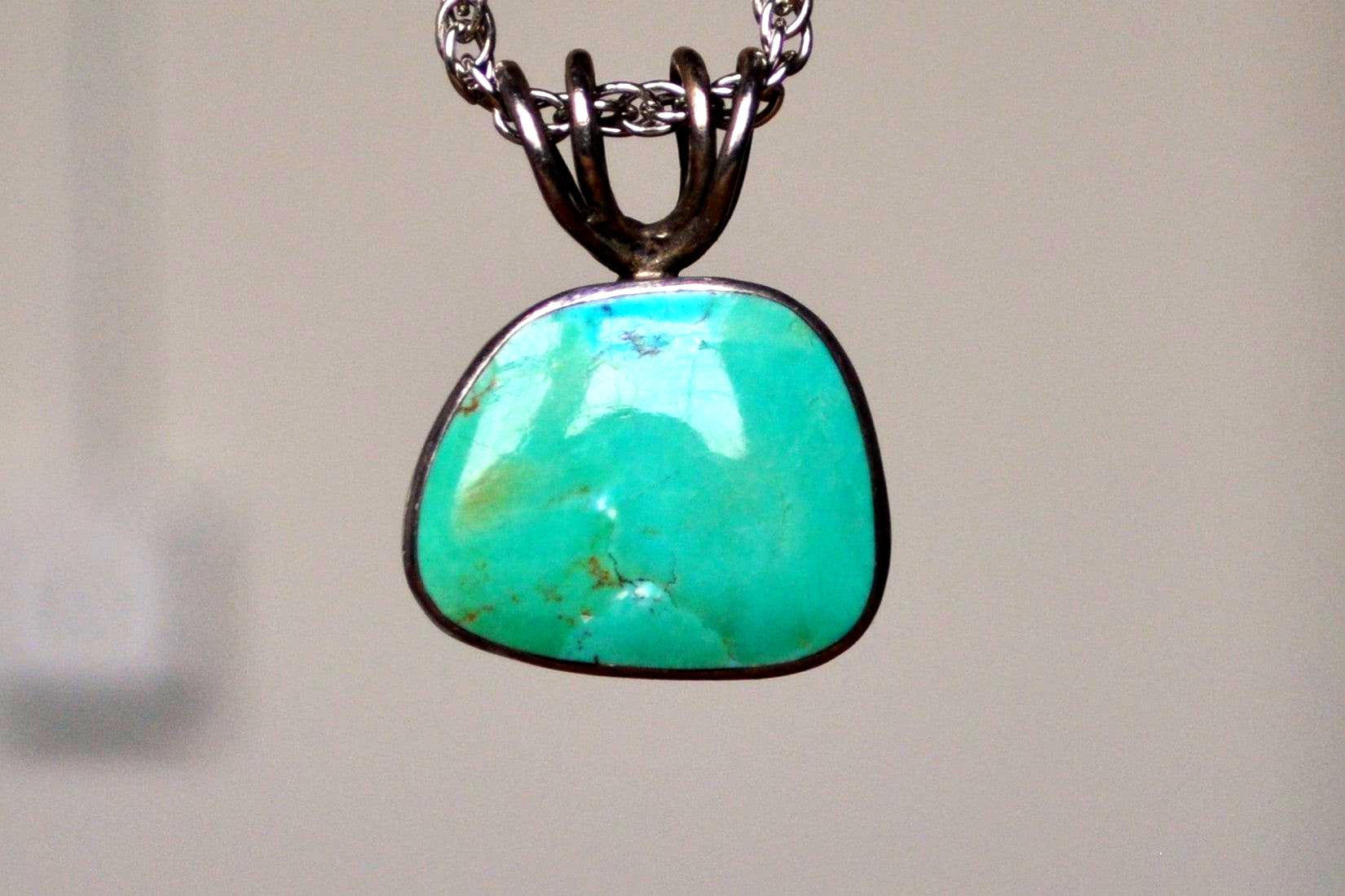 Turquoise Quad-Eyelet Loop Pendant - Stamped and Tested Sterling Silver - Vintage Turquoise Pendant