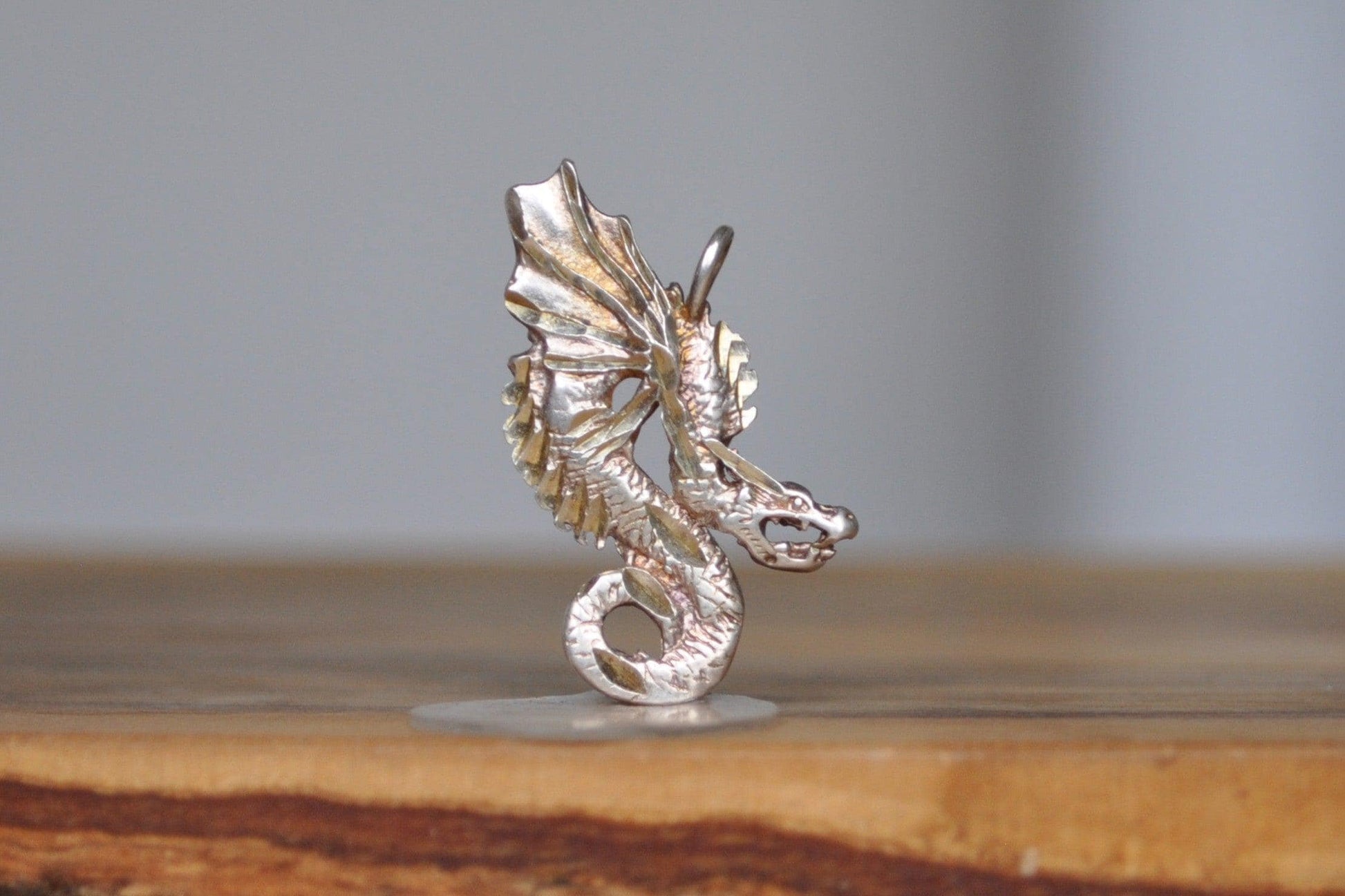 Detailed Silver Winged Dragon Charm - Stamped and Tested Sterling Silver - Scary Dragon Charm