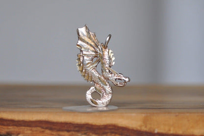 Detailed Silver Winged Dragon Charm - Stamped and Tested Sterling Silver - Scary Dragon Charm