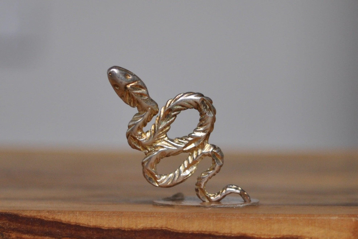 Gold Tone Silver Scaled Snake Charm - Stamped and Tested Sterling Silver - Religious/Mythology Jewelry
