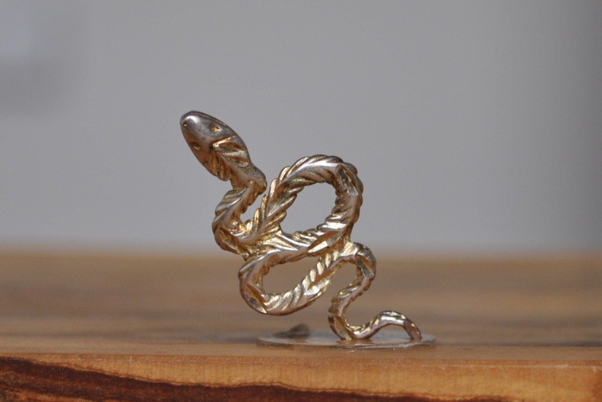 Gold Tone Silver Scaled Snake Charm - Stamped and Tested Sterling Silver - Religious/Mythology Jewelry