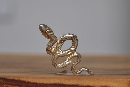 Gold Tone Silver Scaled Snake Charm - Stamped and Tested Sterling Silver - Religious/Mythology Jewelry