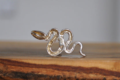 Gold Tone Silver Scaled Snake Charm - Stamped and Tested Sterling Silver - Religious/Mythology Jewelry