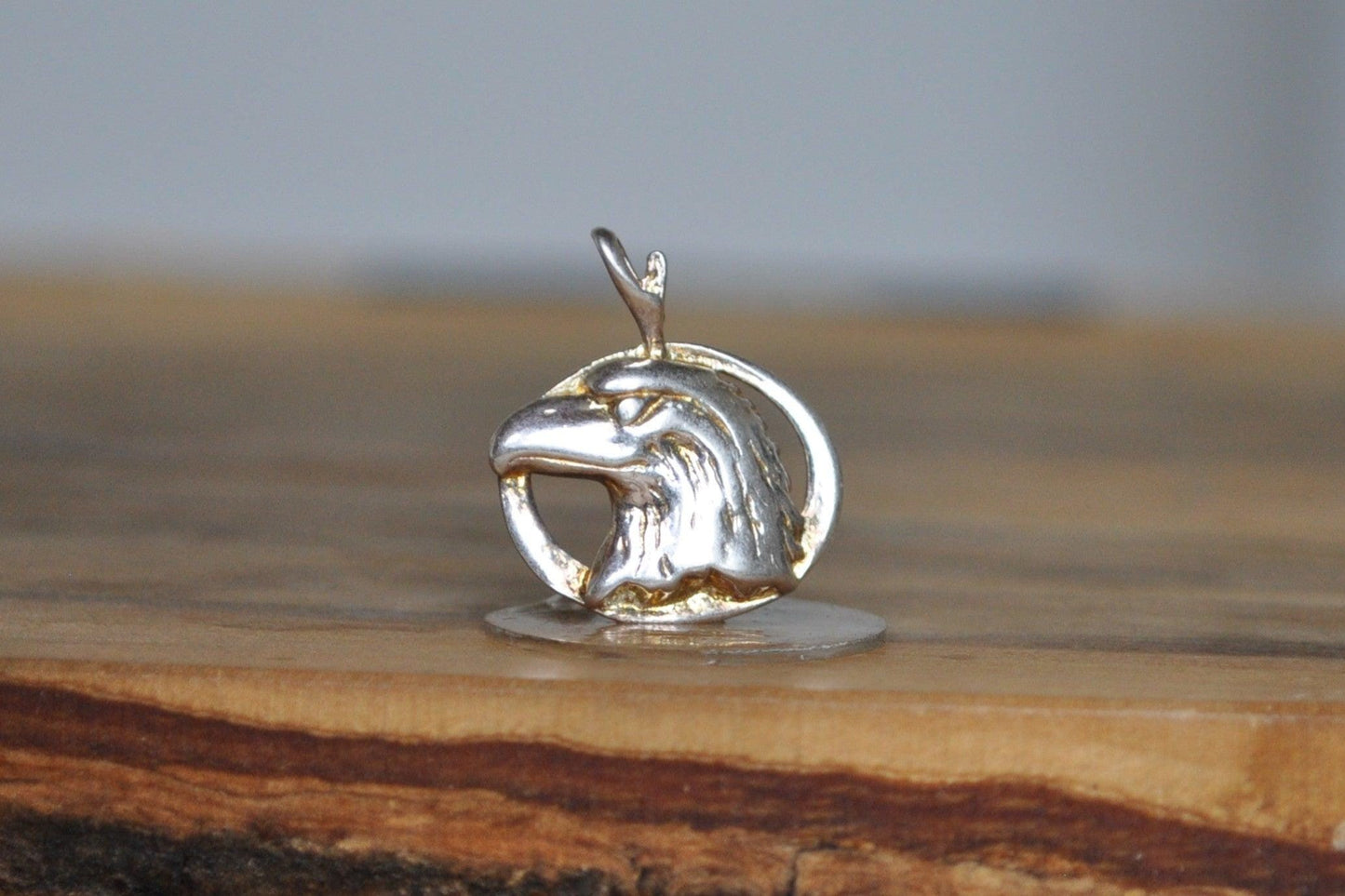 Gold Tone Silver Eagle Head Charm - Stamped and Tested Sterling Silver - Patriotic/Brave Jewelry