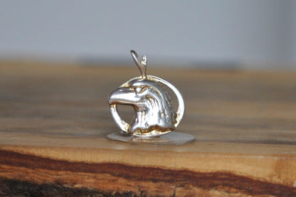 Gold Tone Silver Eagle Head Charm - Stamped and Tested Sterling Silver - Patriotic/Brave Jewelry