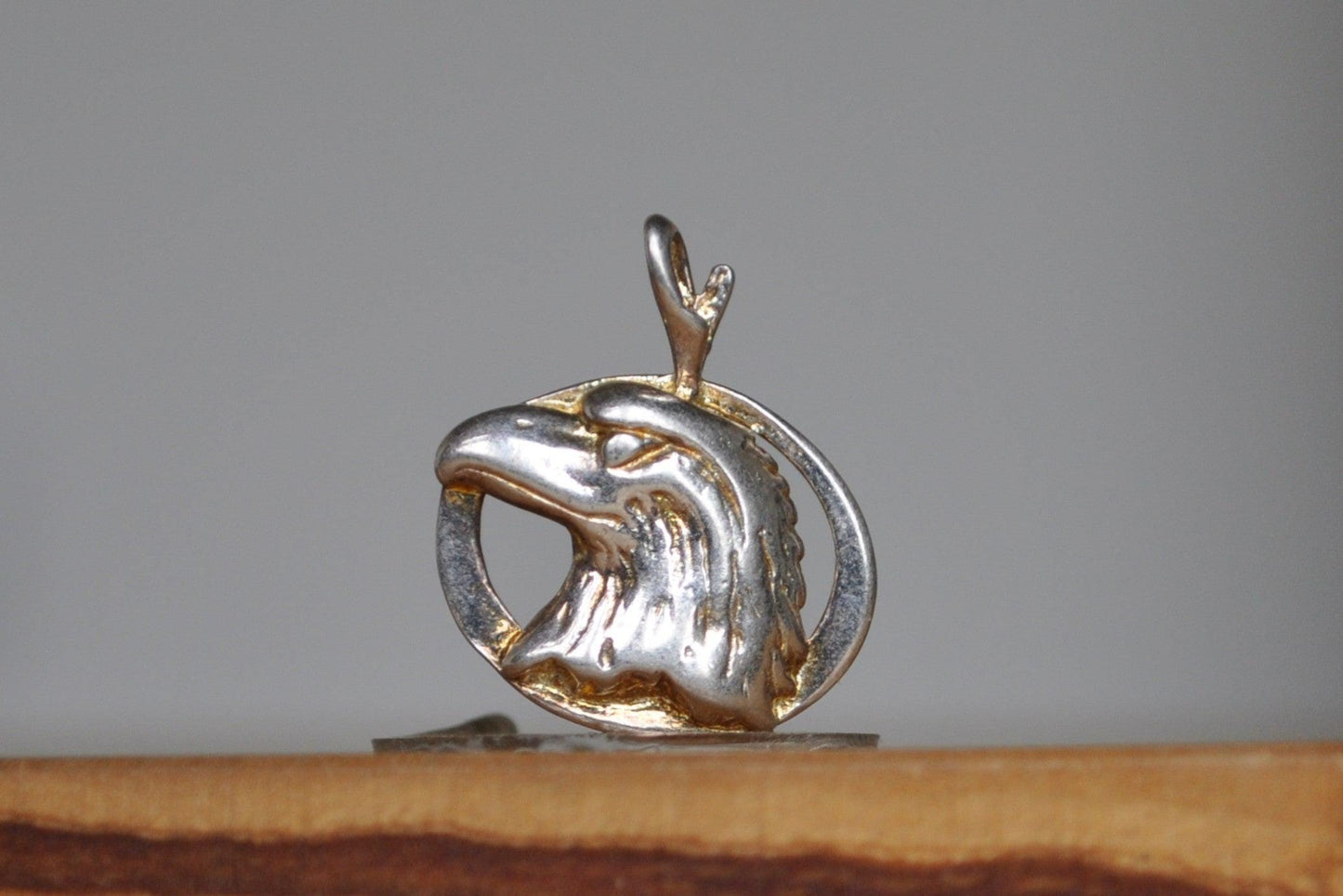 Gold Tone Silver Eagle Head Charm - Stamped and Tested Sterling Silver - Patriotic/Brave Jewelry