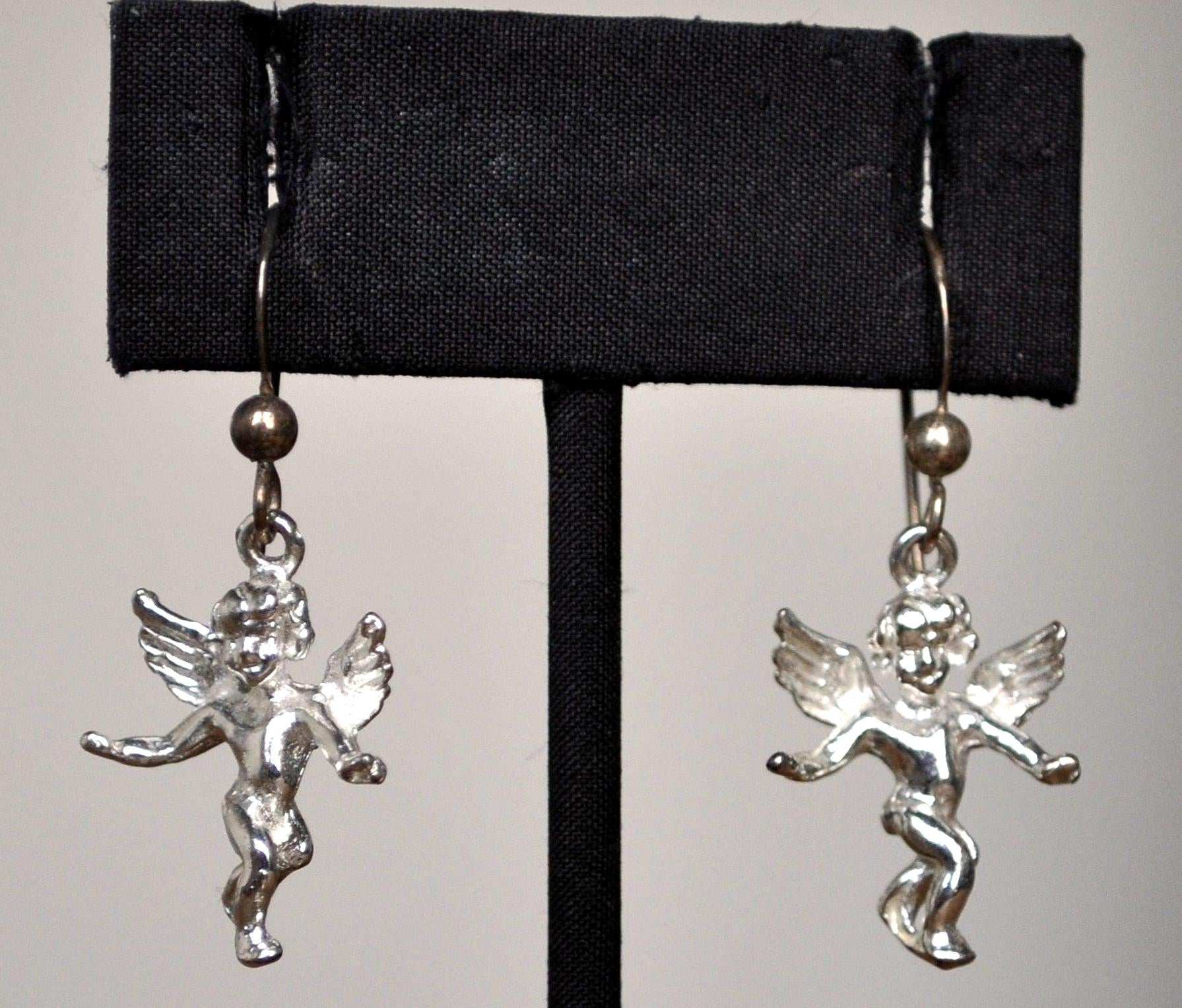 Guardian Angel Dangle Earrings Sterling - Sterling Silver Cupid Earrings
