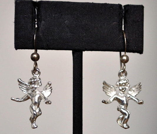 Guardian Angel Dangle Earrings Sterling - Sterling Silver Cupid Earrings