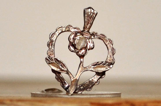 Antique Rose Inside Heart Pendant - Vintage Heart With Rose Inside Charm