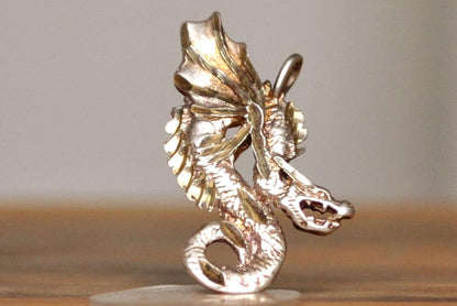 Detailed Silver Winged Dragon Charm - Stamped and Tested Sterling Silver - Scary Dragon Charm