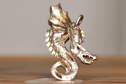 Detailed Silver Winged Dragon Charm - Stamped and Tested Sterling Silver - Scary Dragon Charm